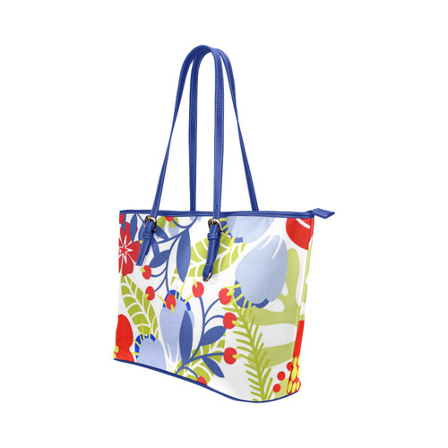 Colorful Red Blue Modern Floral Pattern Leather Tote Bag/Large (Model 1651)