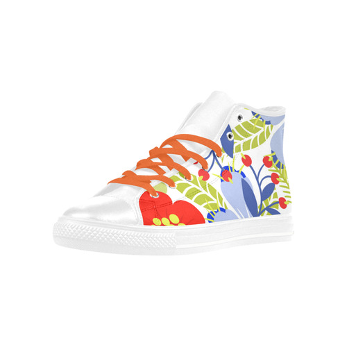 Colorful Red Blue Modern Floral Pattern Aquila High Top Microfiber Leather Women's Shoes (Model 032)