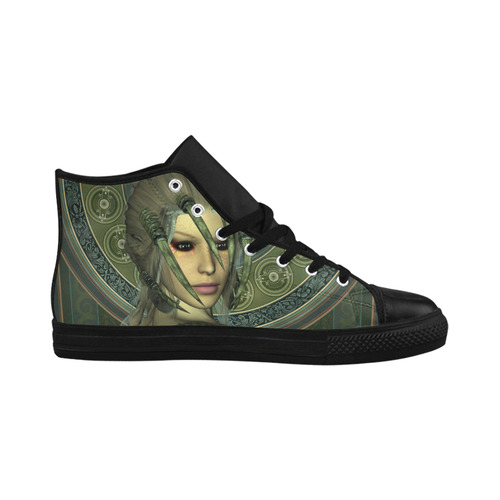 Aweseome dark fairy with headdress Aquila High Top Microfiber Leather Women's Shoes (Model 032)