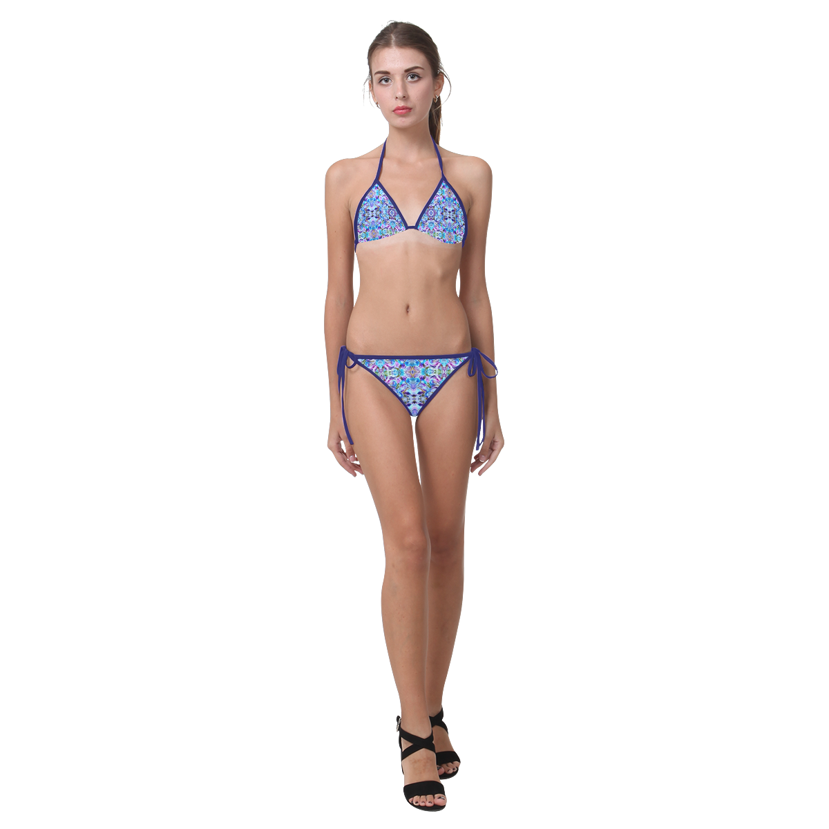 Elegant Turquoise Blue Flower Pattern Custom Bikini Swimsuit (Model S01)
