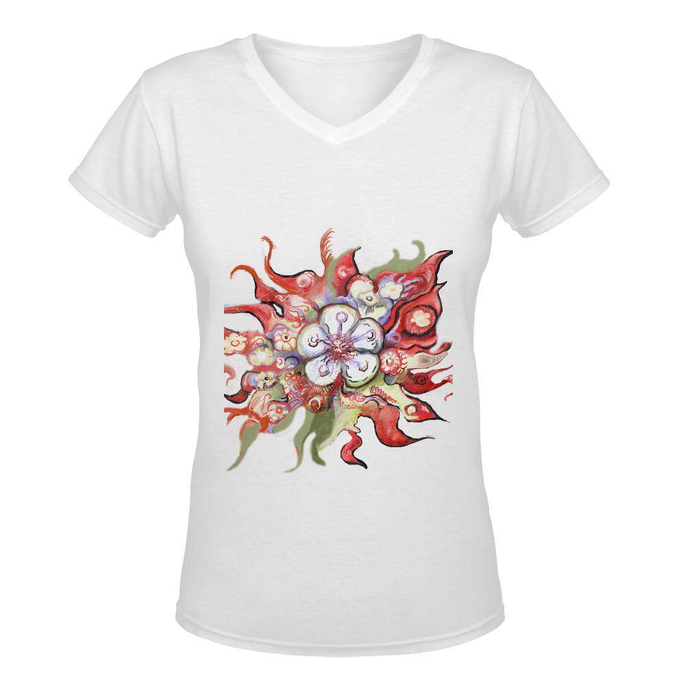 flower Women's Deep V-neck T-shirt (Model T19)