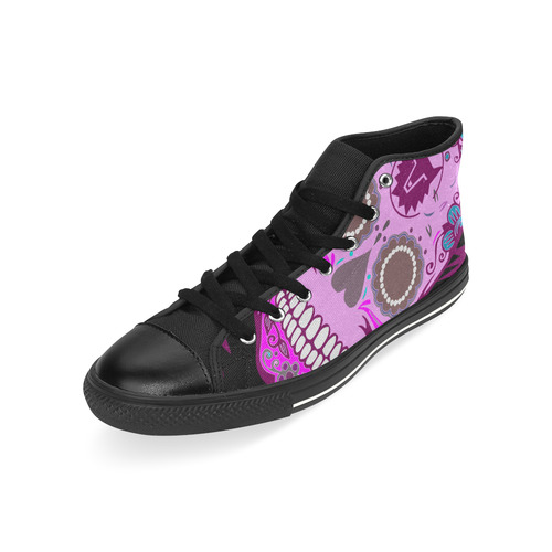 SKULL PINKY High Top Canvas Women's Shoes/Large Size (Model 017)