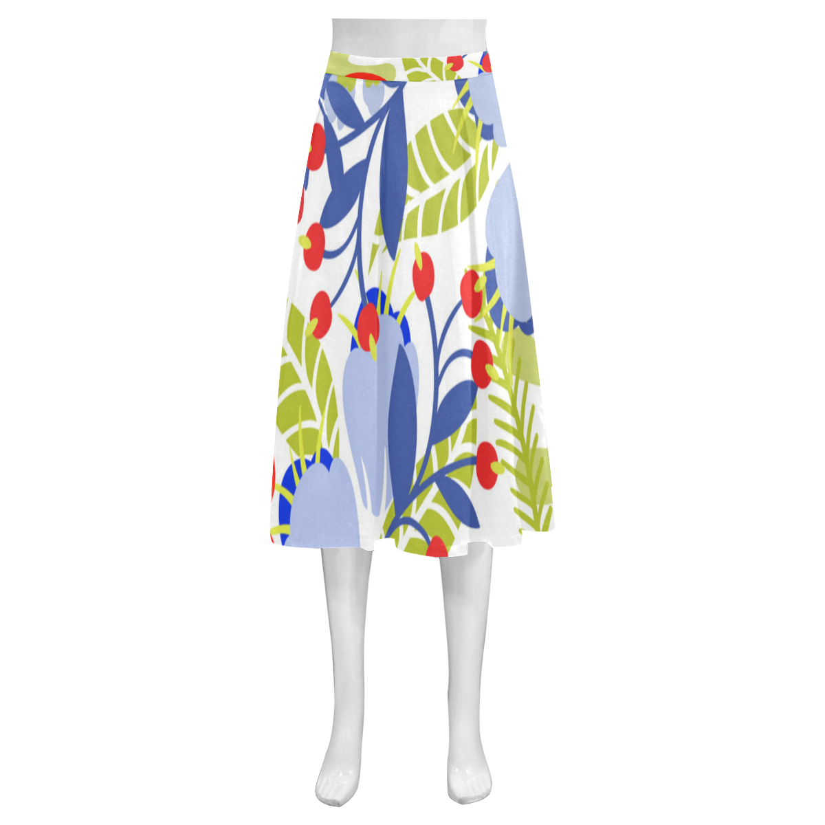 Colorful Red Blue Modern Floral Pattern Mnemosyne Women's Crepe Skirt (Model D16)
