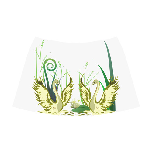 Lovely Swans  & Flower Lily in a Pond Mnemosyne Women's Crepe Skirt (Model D16)