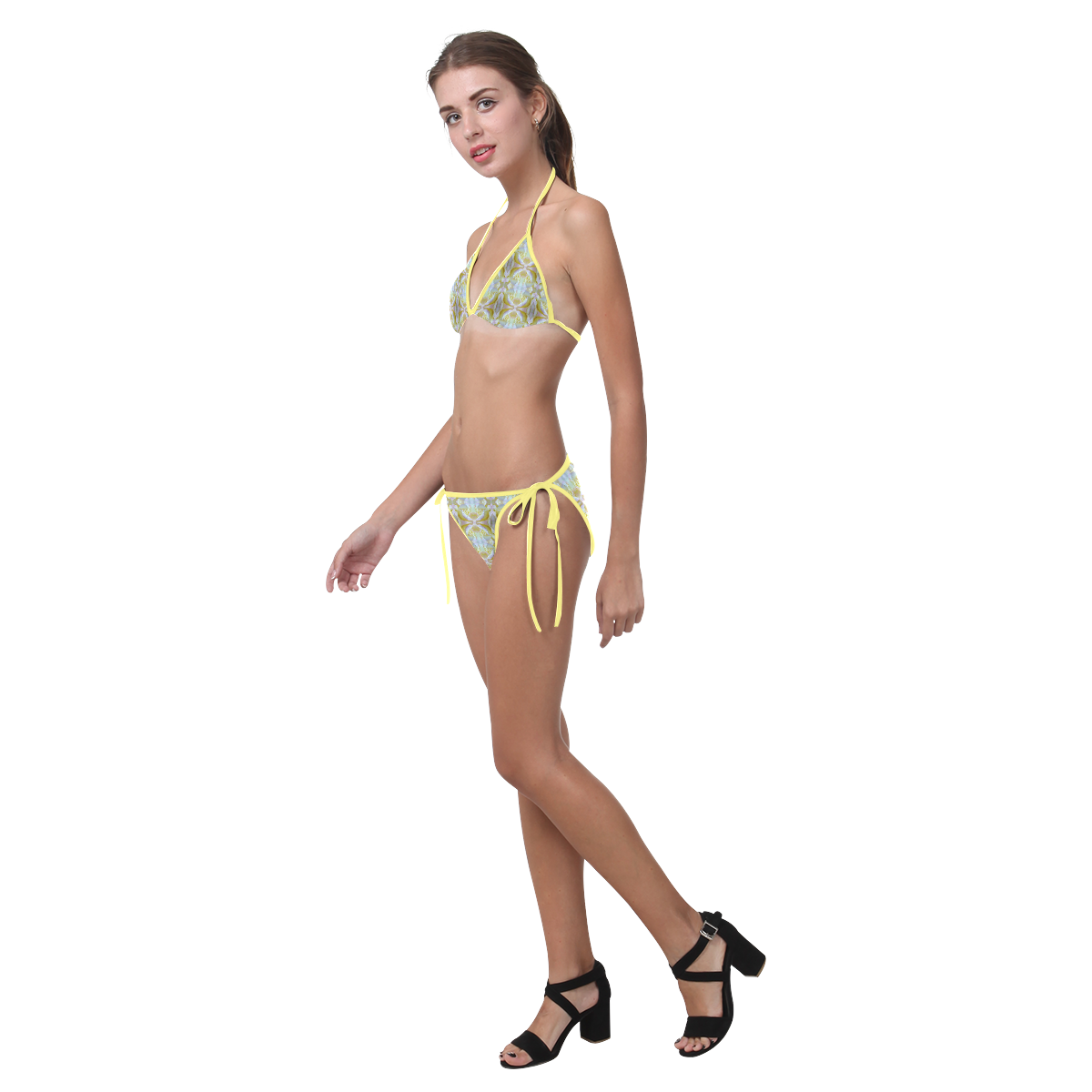 White Yellow  Pattern Custom Bikini Swimsuit (Model S01)
