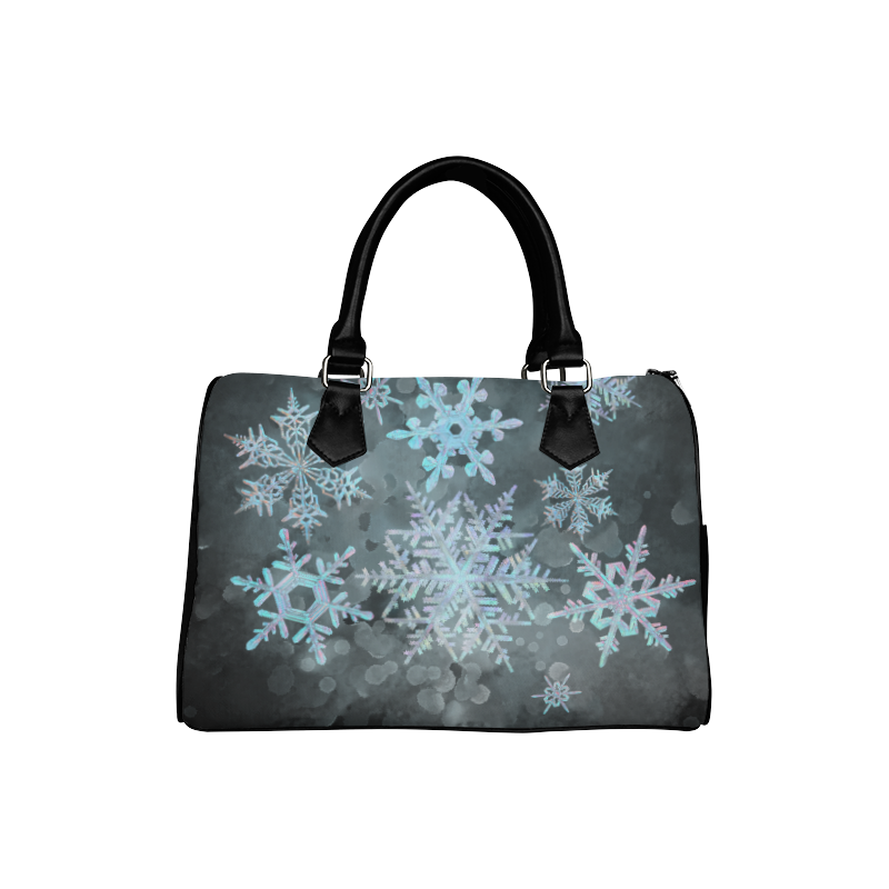 Snowflakes, snow, white and blue Boston Handbag (Model 1621)