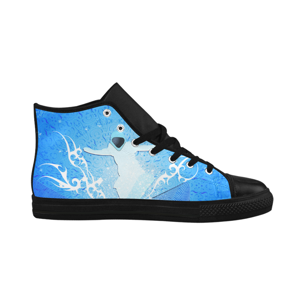 Snowboarder with snowflakes Aquila High Top Microfiber Leather Women's Shoes (Model 032)