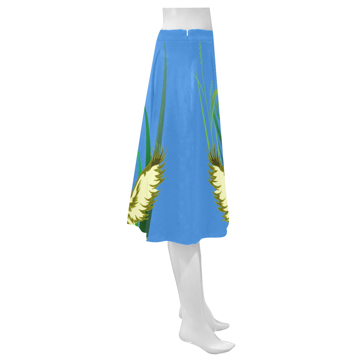 Lovely Swans  & Flower Lily in a Pond Mnemosyne Women's Crepe Skirt (Model D16)