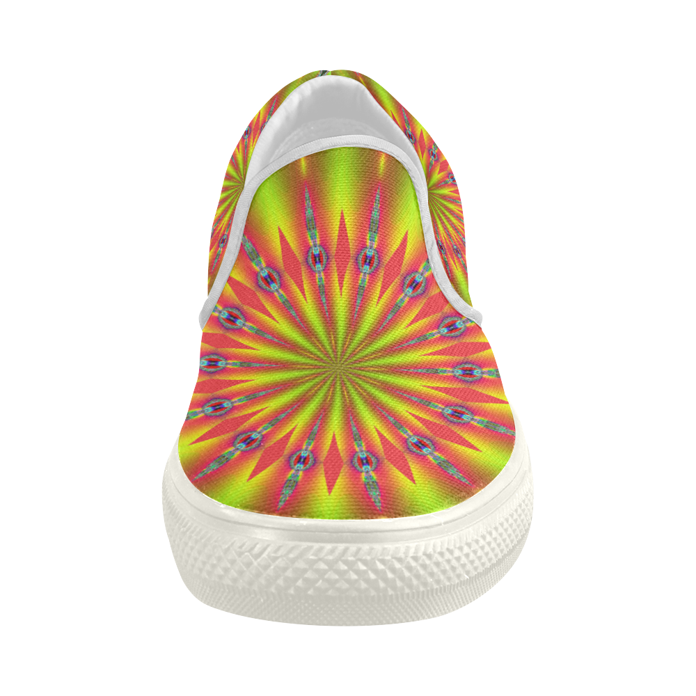 Fractal Kaleidoscope Mandala Flower Abstract 21 Women's Slip-on Canvas Shoes (Model 019)
