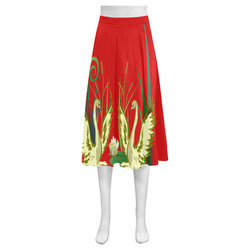 Lovely Swans  & Flower Lily in a Pond Mnemosyne Women's Crepe Skirt (Model D16)