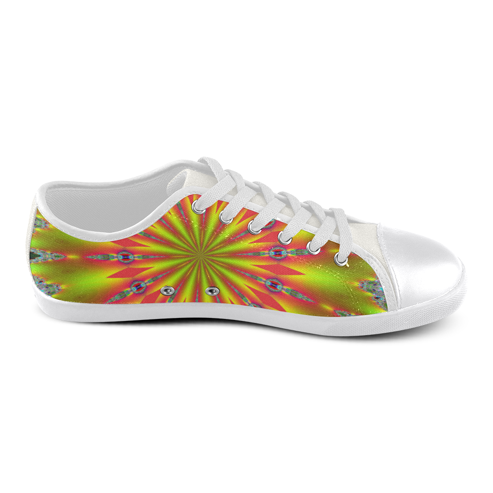 Fractal Kaleidoscope Mandala Flower Abstract 21 Canvas Shoes for Women/Large Size (Model 016)