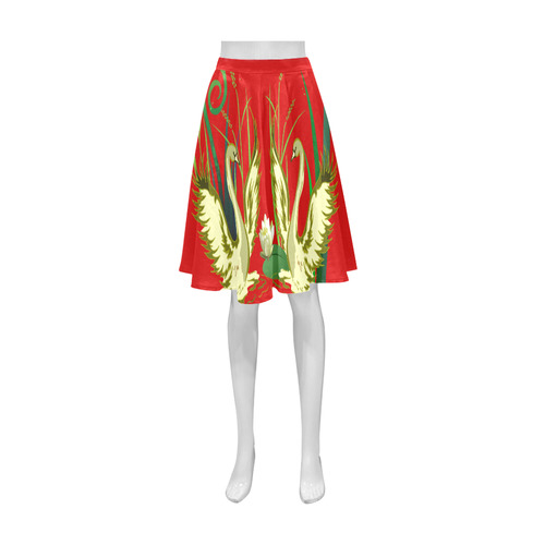 Lovely Swans  & Flower Lily in a Pond Athena Women's Short Skirt (Model D15)