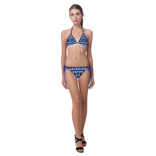 Blue, Light Blue, Metallic Diamond Pattern Custom Bikini Swimsuit (Model S01)