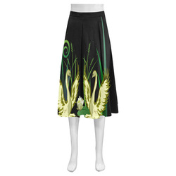 Lovely Swans  & Flower Lily in a Pond Mnemosyne Women's Crepe Skirt (Model D16)