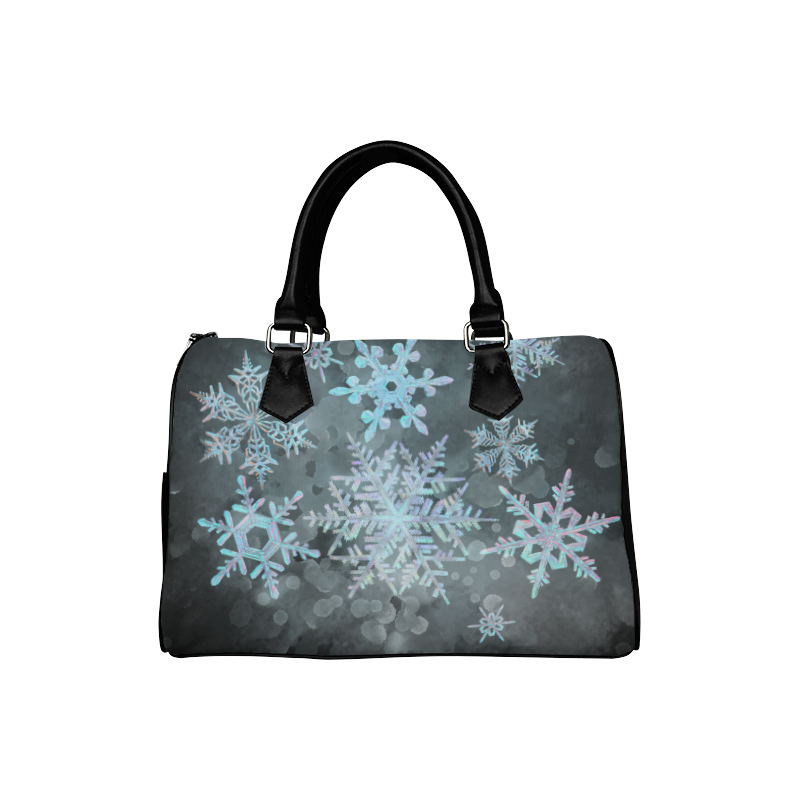 Snowflakes, snow, white and blue Boston Handbag (Model 1621)