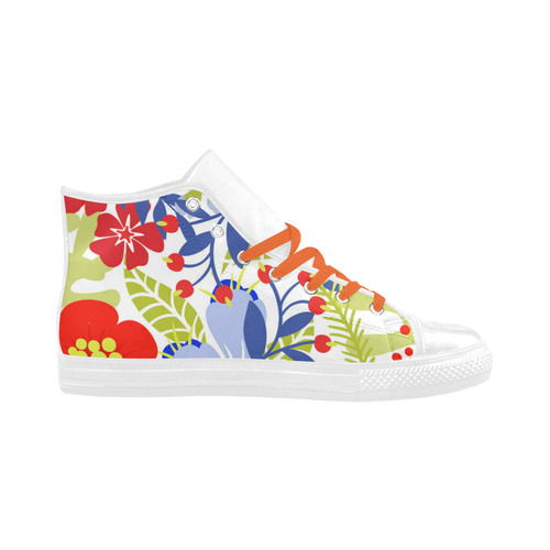Colorful Red Blue Modern Floral Pattern Aquila High Top Microfiber Leather Women's Shoes (Model 032)