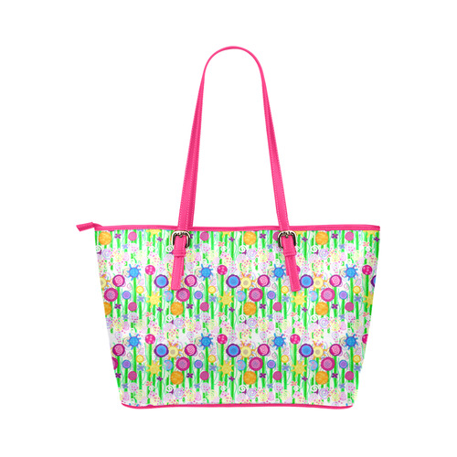 Pretty Summer Meadow Flowers Leather Tote Bag/Large (Model 1651)