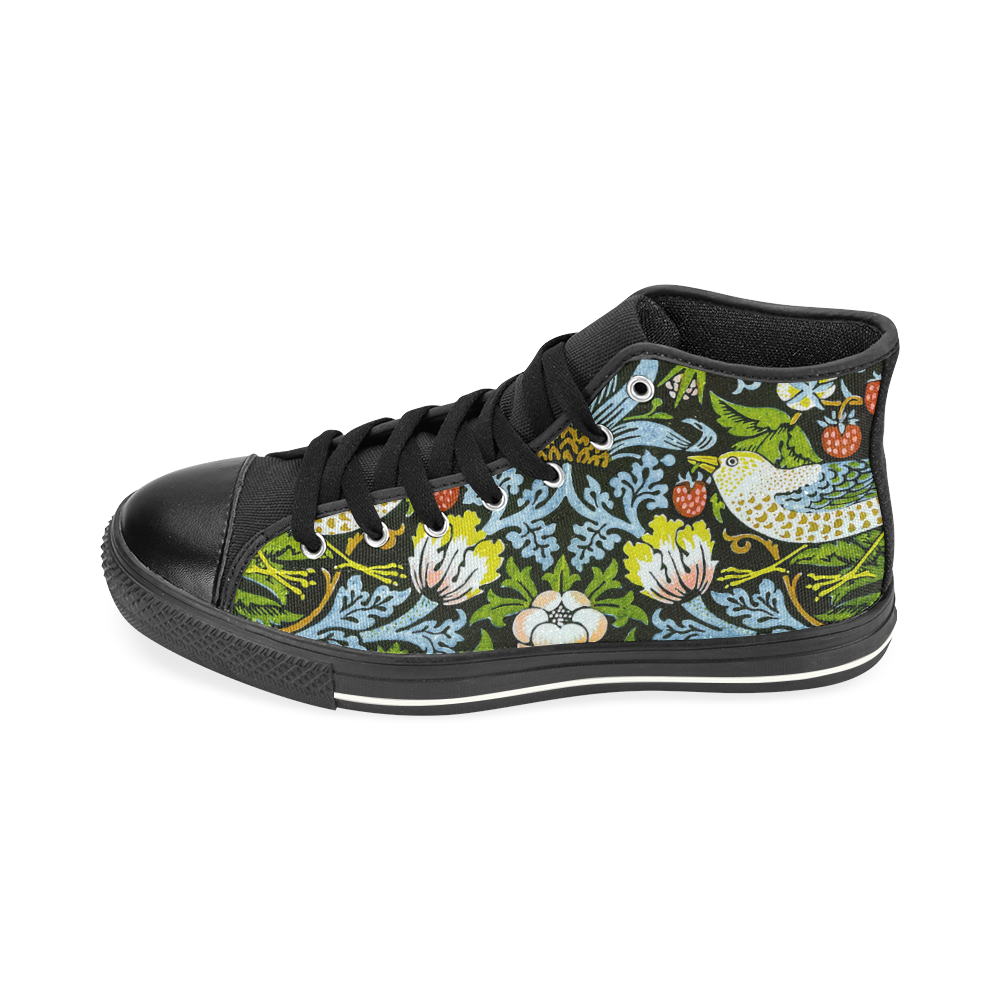 Strawberry Thief William Morris Vintage Floral High Top Canvas Women's Shoes/Large Size (Model 017)