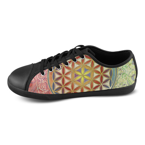 FLOWER OF LIFE vintage ornaments green red Canvas Shoes for Women/Large Size (Model 016)