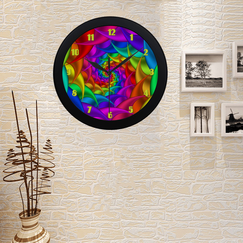 Psychedelic Rainbow Spiral Fractal Circular Plastic Wall clock