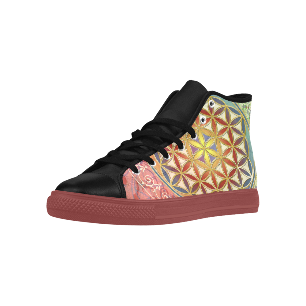 FLOWER OF LIFE vintage ornaments green red Aquila High Top Microfiber Leather Women's Shoes (Model 032)