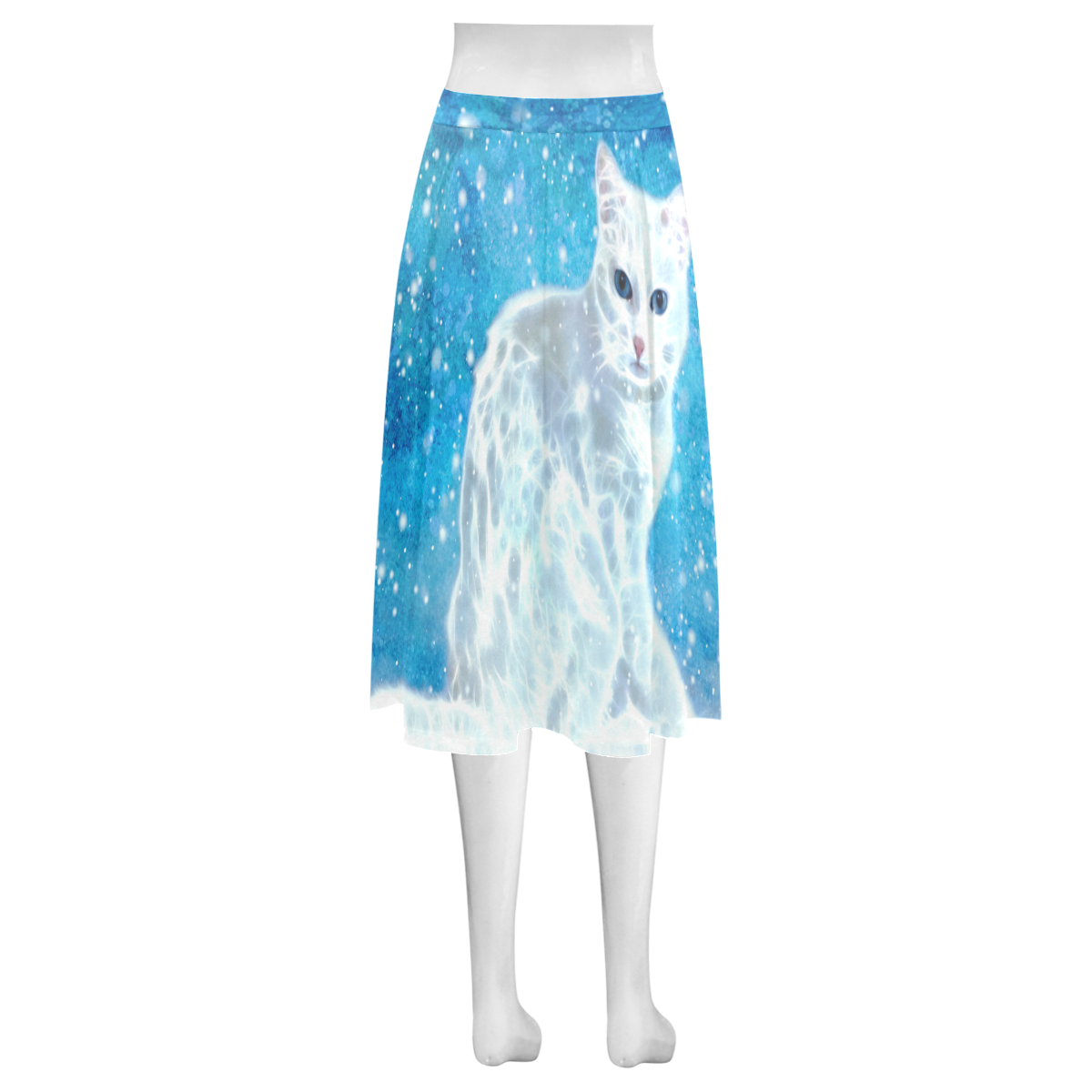 Abstract cute white cat Mnemosyne Women's Crepe Skirt (Model D16)