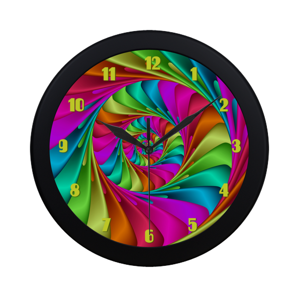 Psychedelic Rainbow Spiral Fractal Circular Plastic Wall clock