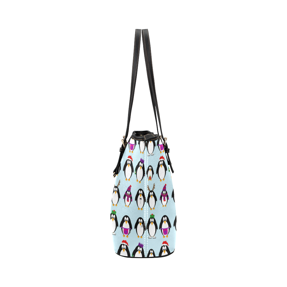 Christmas Party Penguins Leather Tote Bag/Large (Model 1651)