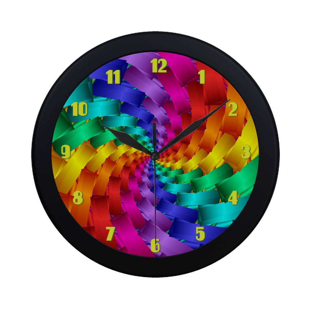 Psychedelic Rainbow Spiral Fractal Circular Plastic Wall clock