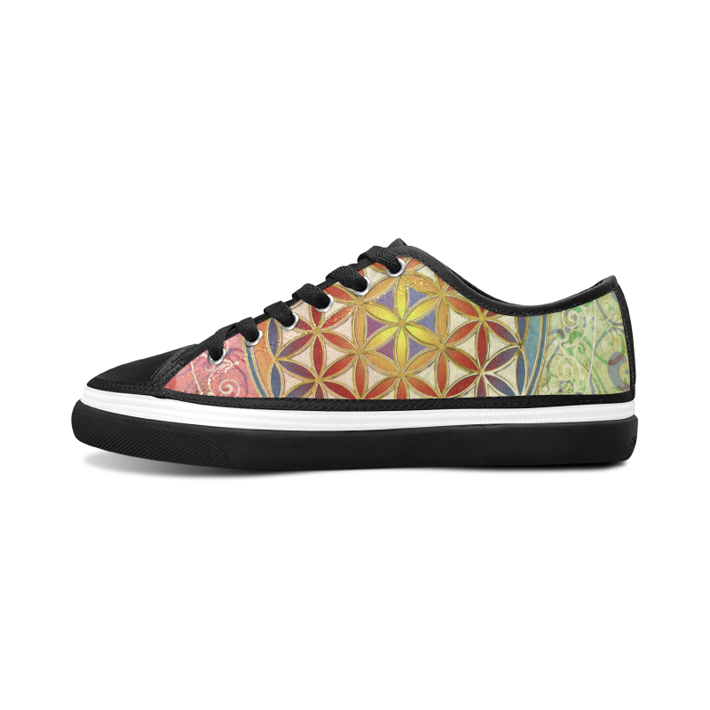 FLOWER OF LIFE vintage ornaments green red Women's Canvas Zipper Shoes/Large Size (Model 001)