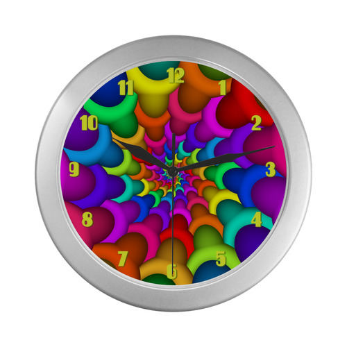 Psychedelic Rainbow Spiral Fractal Silver Color Wall Clock