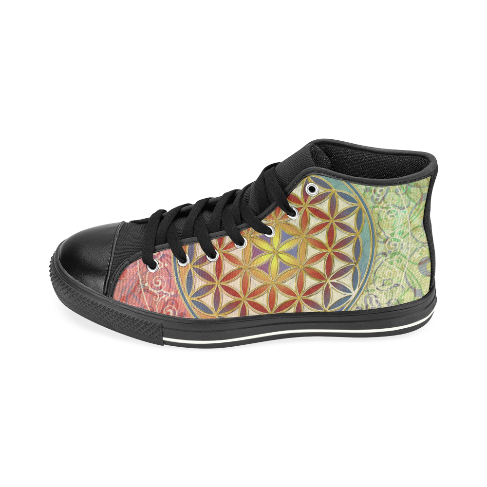 FLOWER OF LIFE vintage ornaments green red High Top Canvas Women's Shoes/Large Size (Model 017)