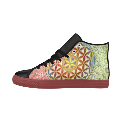 FLOWER OF LIFE vintage ornaments green red Aquila High Top Microfiber Leather Women's Shoes (Model 032)