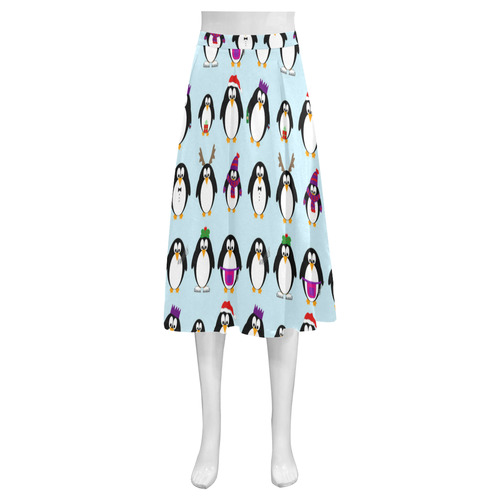 Christmas Party Penguins Mnemosyne Women's Crepe Skirt (Model D16)