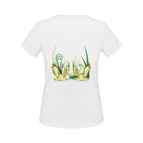 Lovely Swans  & Flower Lily in a Pond Women's Classic T-Shirt (Model T17）
