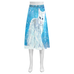 Abstract cute white cat Mnemosyne Women's Crepe Skirt (Model D16)