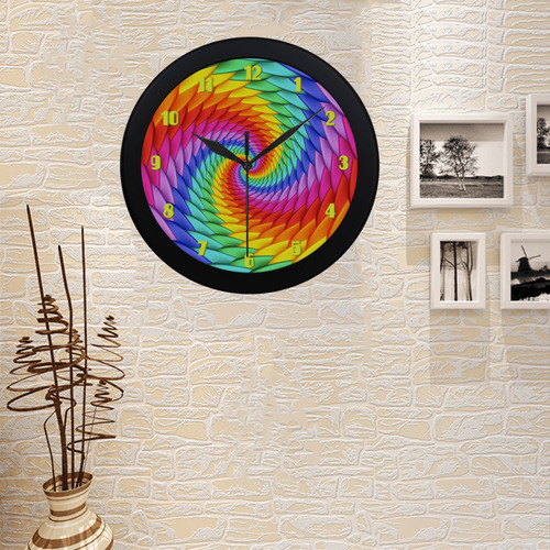 Psychedelic Rainbow Spiral Fractal Circular Plastic Wall clock