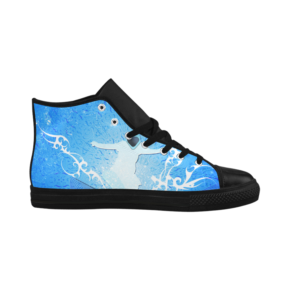 Snowboarder with snowflakes Aquila High Top Microfiber Leather Men's Shoes/Large Size (Model 032)