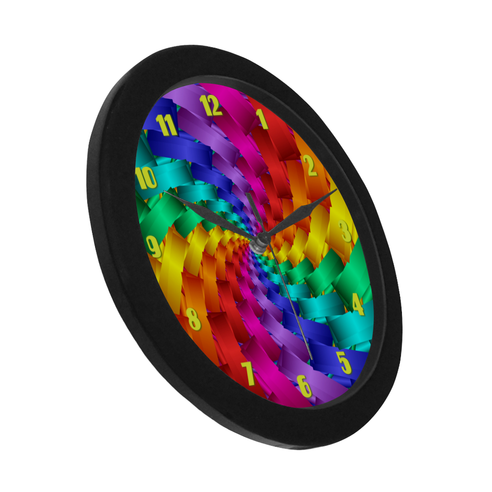 Psychedelic Rainbow Spiral Fractal Circular Plastic Wall clock