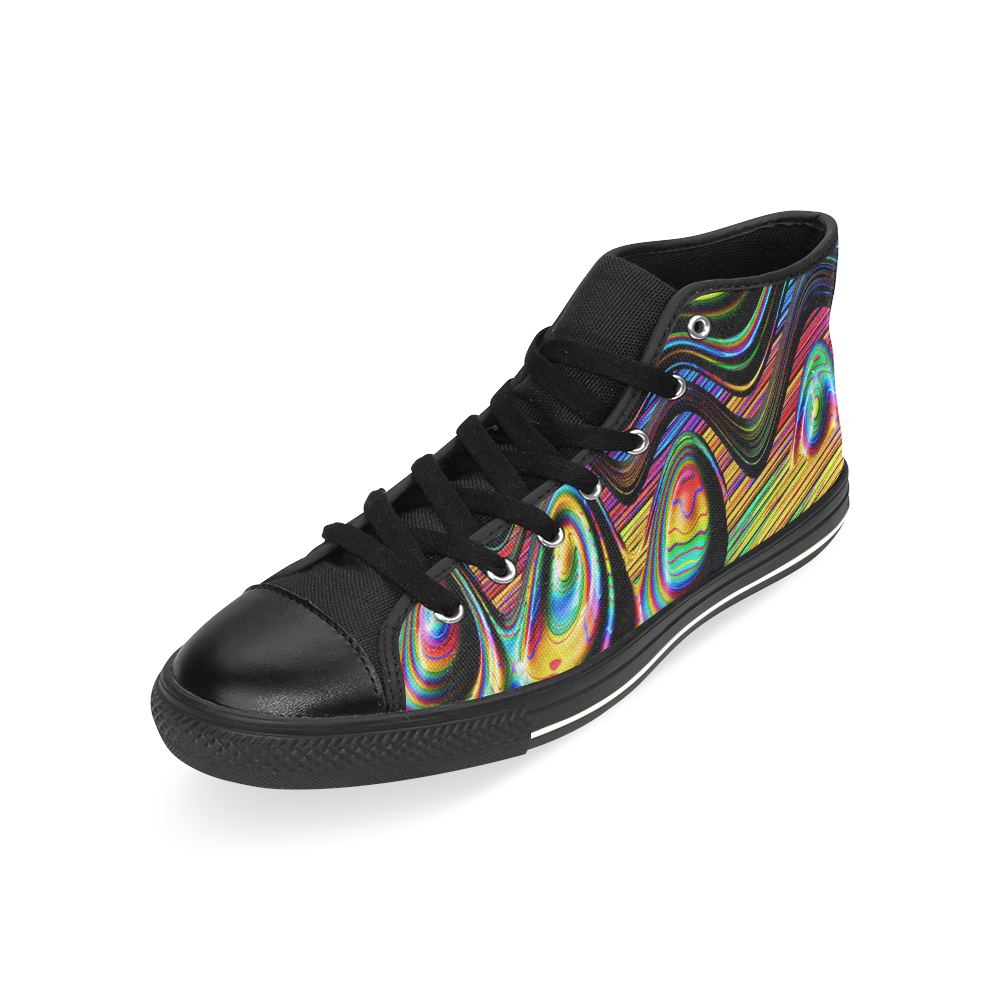 Colors Gone Wild Fractal Abstract Art High Top Canvas Women's Shoes/Large Size (Model 017)