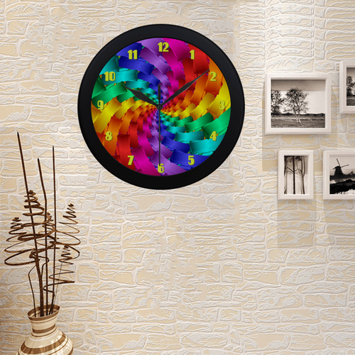 Psychedelic Rainbow Spiral Fractal Circular Plastic Wall clock