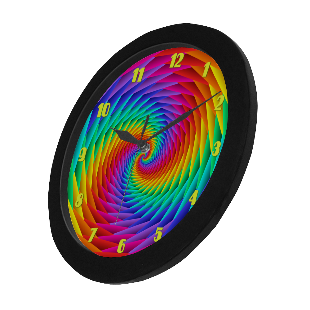 Psychedelic Rainbow Spiral Fractal Circular Plastic Wall clock