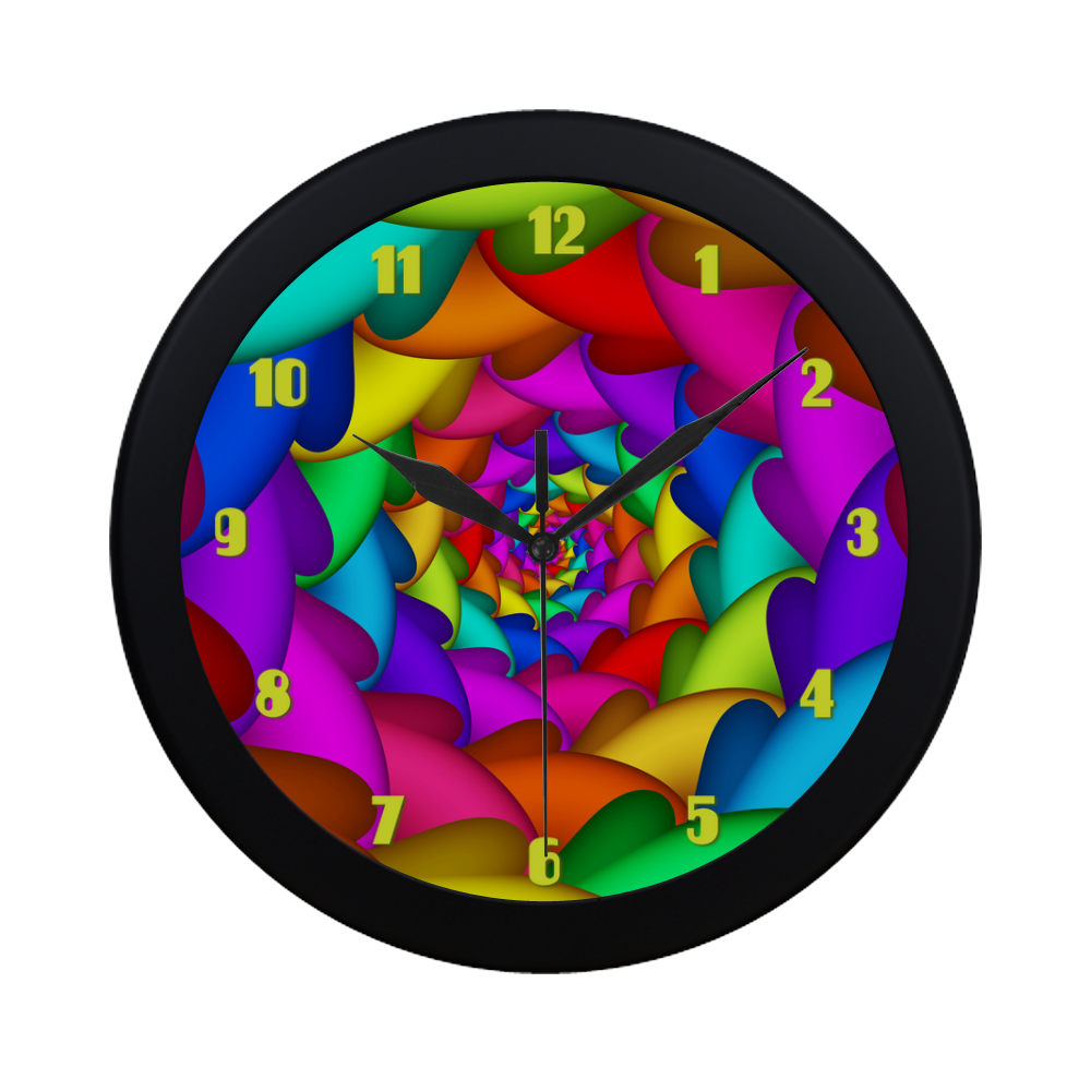 Psychedelic Rainbow Spiral Fractal Circular Plastic Wall clock