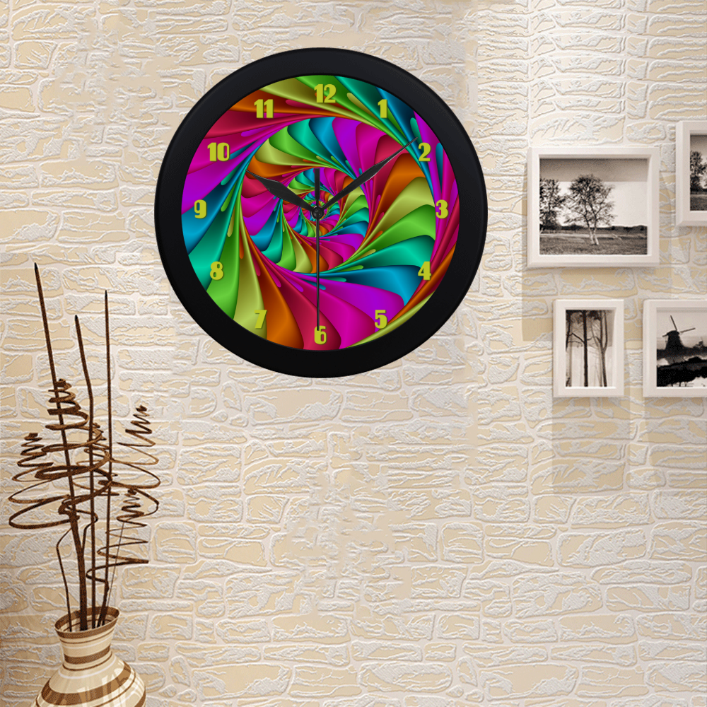 Psychedelic Rainbow Spiral Fractal Circular Plastic Wall clock