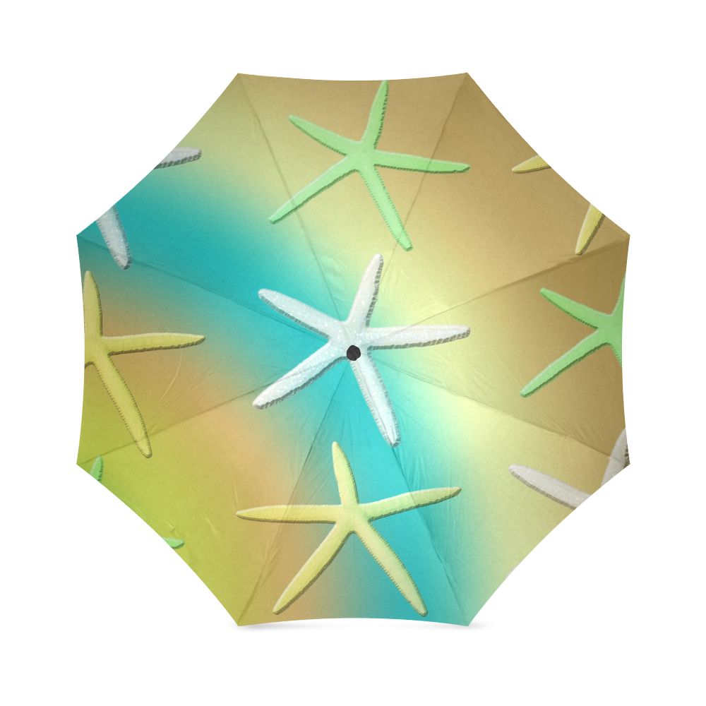 Lime White Yellow Starfishes Foldable Umbrella (Model U01)