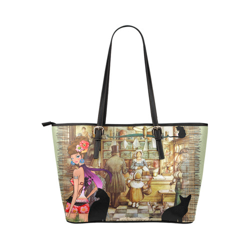 Anton Pieck the bakery Leather Tote Bag/Small (Model 1651)