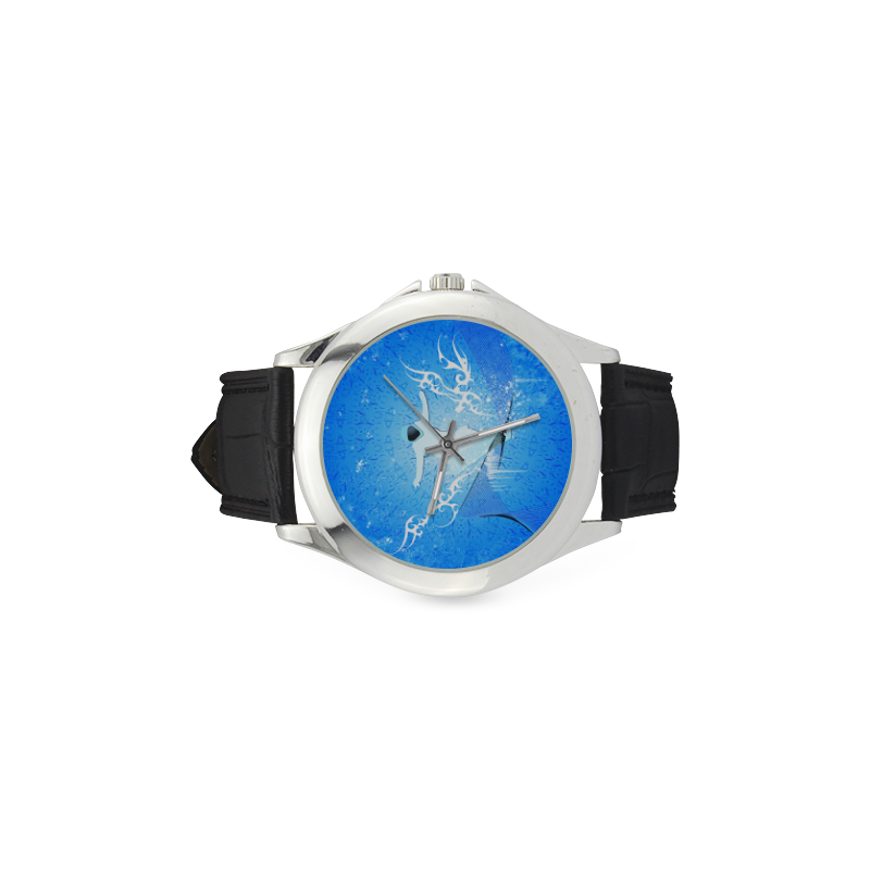 Snowboarder with snowflakes Women's Classic Leather Strap Watch(Model 203)