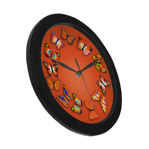 Novelty Orange Fantasy Butterflies Wall Clock Circular Plastic Wall clock