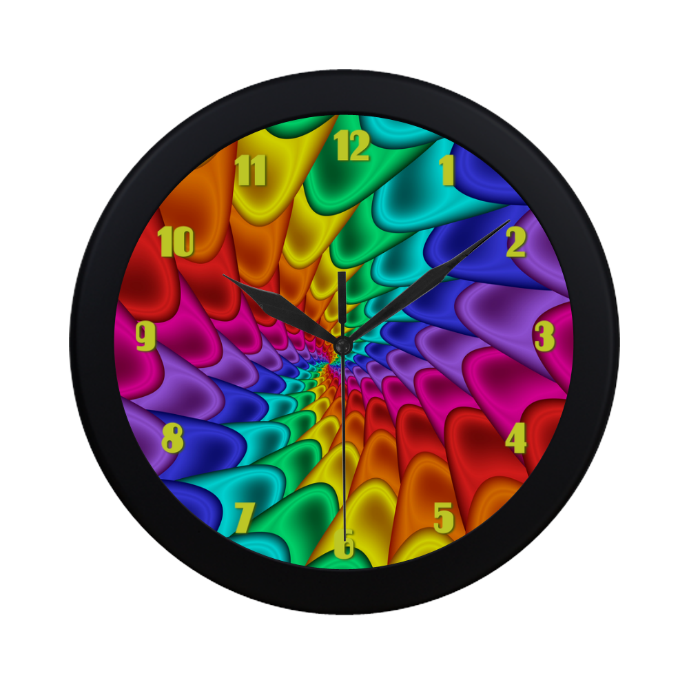 Psychedelic Rainbow Spiral Fractal Circular Plastic Wall clock