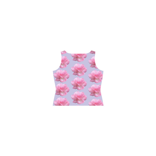 Pink Roses Pattern on Blue Sleeveless Splicing Shift Dress(Model D17)